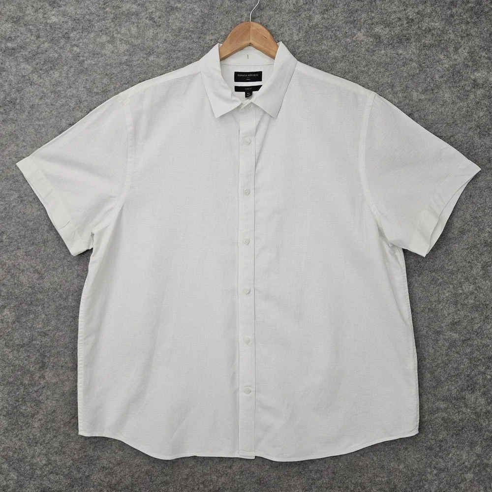 Banana Republic Men's White Button Up Shirt Size XL Linen/Cotton Blend Slim Fit